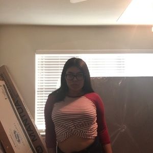 Maroon and white top